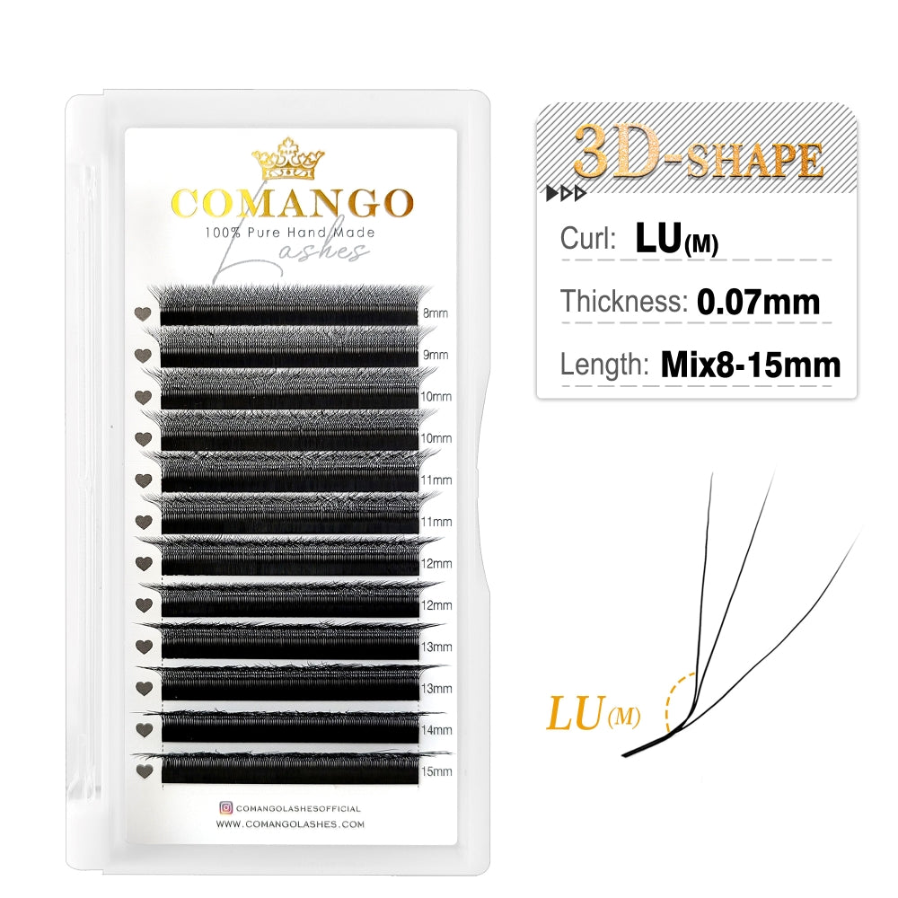 3D-W Shape Lash Extensions Premade Fans 0.07